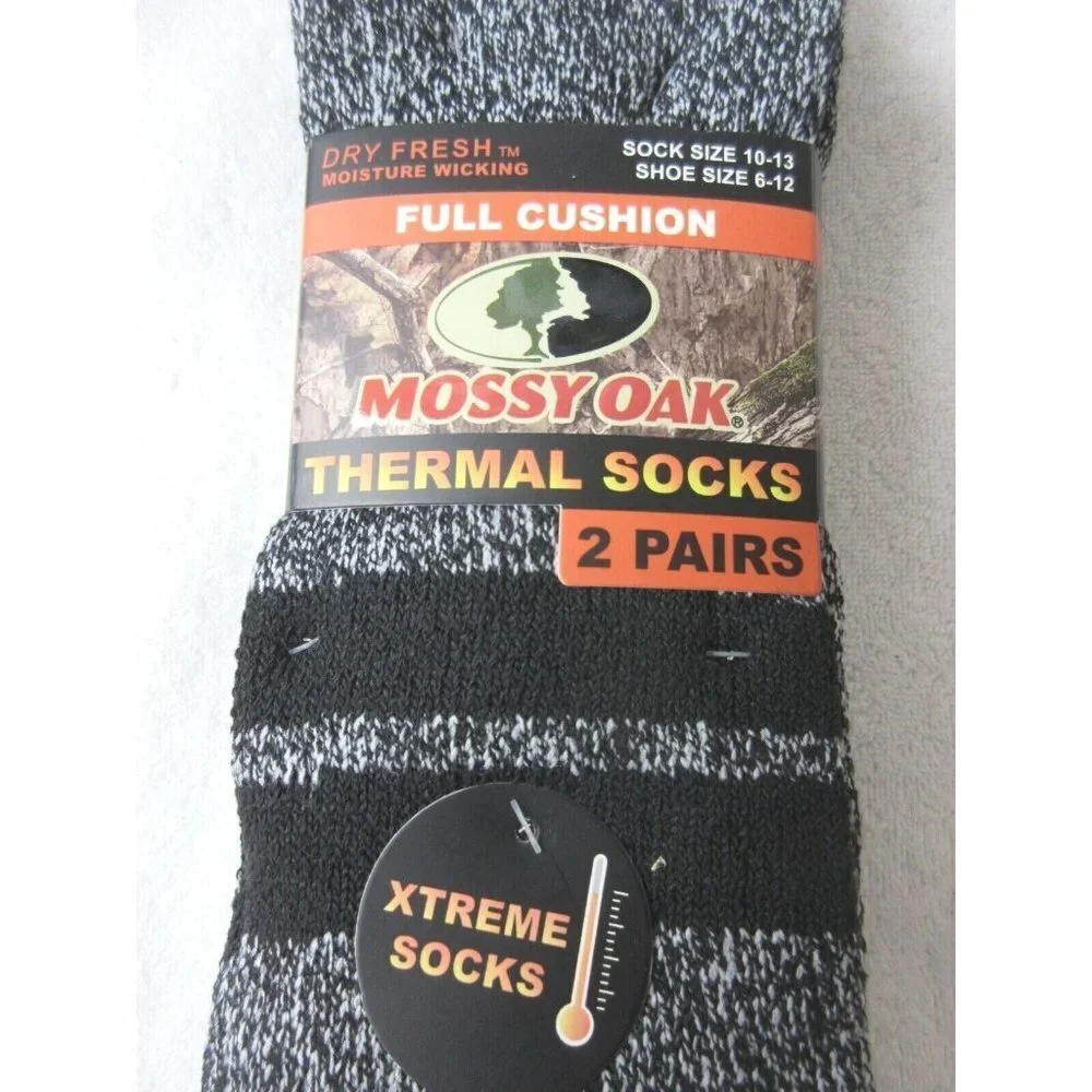 COPY - Mossy Oak Men's 2 Pack Thermal Full Cushion Boot Socks Black Gray Size 6…